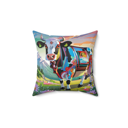 Cyber Glitch Cow Spun Polyester Square Pillow