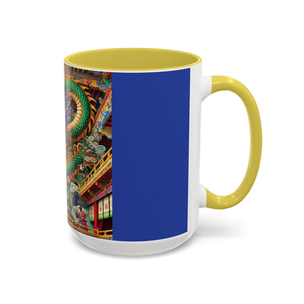 Tibetan Dragon Over Kabuki Duel Colorful Mugs (11oz, 15oz)