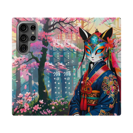 🦊⚔️ Cyberpunk Samurai Maiden Flip Case – Neon Grace & Warrior Courage