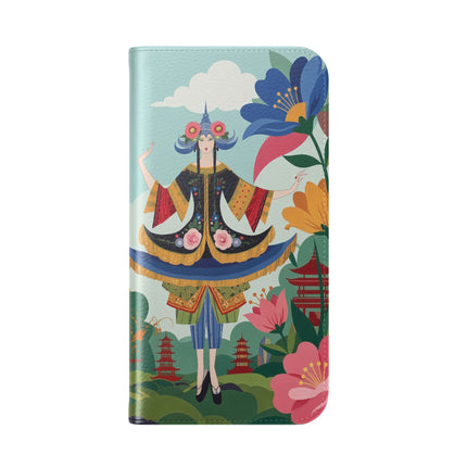 🌸🏯 The Lady Of The Pagoda Garden Flip Case – Art Deco Floral Fantasy