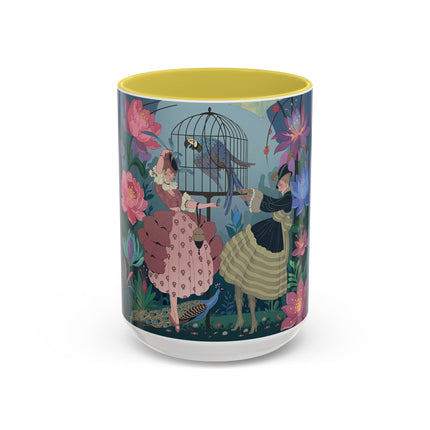 The Ladies And The Enchanted Macaw Colorful Mugs – Art Deco Botanical Elegance