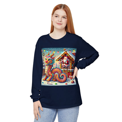 Playful Dragon's Christmas Unisex Garment-dyed Long Sleeve T-Shirt