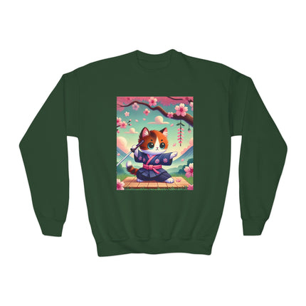 Playful Kitten in the Tea Room Youth Crewneck Sweatshirt – Whimsy, Elegance & Gentle Charm
