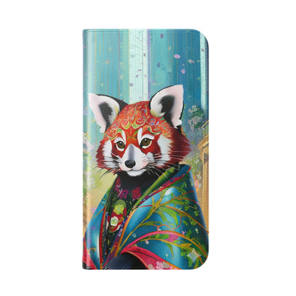🦝✨ Cybernetic Red Panda Flip Case – Neon Charm & Futuristic Wonder