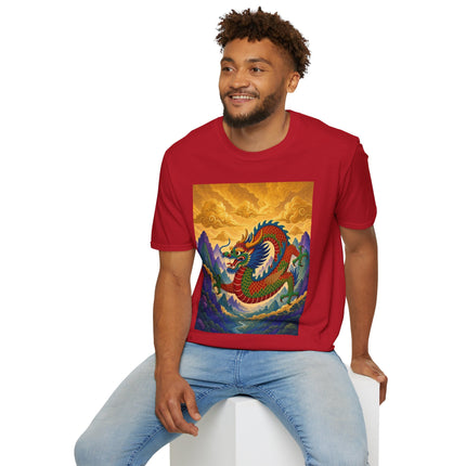 🐉🌄 The Golden Sky Dragon Softstyle T-Shirt – Mystical Mountain Fantasy