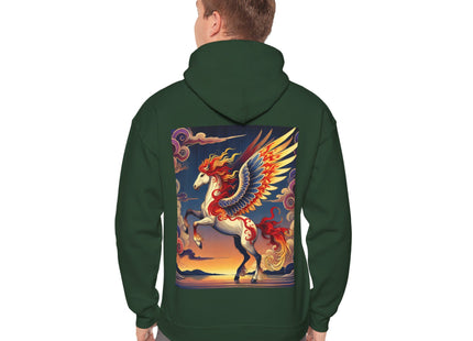 Flame-Winged Horse at Sunset – Heavy Blend™ Hooded Sweatshirt