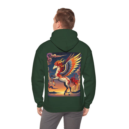 Flame-Winged Horse at Sunset – Heavy Blend™ Hooded Sweatshirt