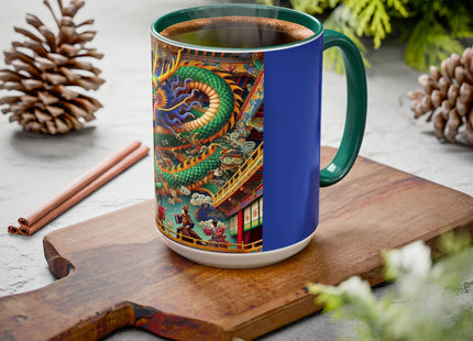 Tibetan Dragon Over Kabuki Duel Colorful Mugs (11oz, 15oz)