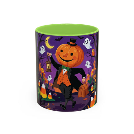 🎃🏮 The Pumpkin Gentleman's Moonlit Stroll Colorful Mug – Whimsical Halloween Charm