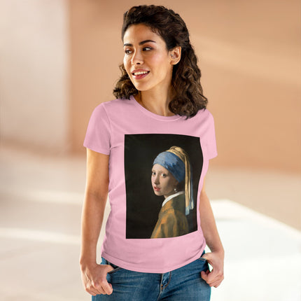 Girl with a Pearl Earring by Johannes Vermeer Women's Midweight Cotton Tee