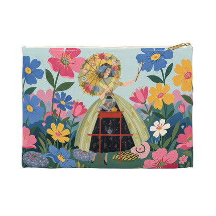 🌸🪞 The Floral Parasol Reflection Accessory Pouch – Art Deco Garden Fantasy