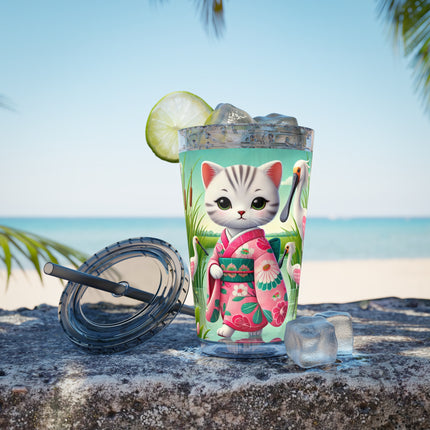 Geisha Kitten Strolls Among the Spoonbills Sunsplash Tumbler with Straw, 16oz