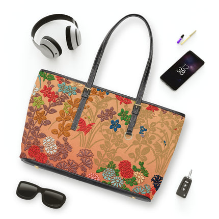 Japanese Fan Flower Pattern by G.A. Audsley PU Leather Shoulder Bag