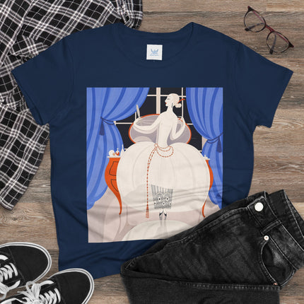 🦢💎 The Ivory Midnight Muse Cotton Tee – Art Deco Fashion Elegance