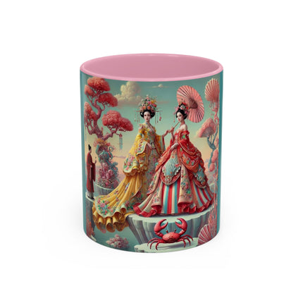 Cherry Blossom Courtesans & Crimson Crab Colorful Mug – Imperial Elegance & Playful Charm