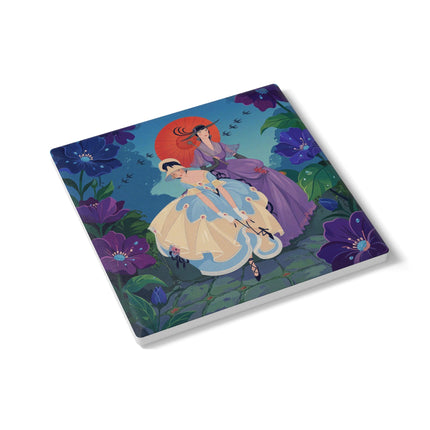 👒🌺 The Ladies Of The Enchanted Garden Stroll Ceramic Coaster – Art Deco Floral Elegance