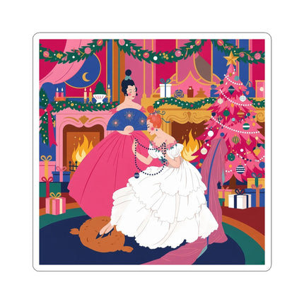 🎀🔥 Christmas By The Fireside Kiss-Cut Sticker – Art Deco Holiday Elegance