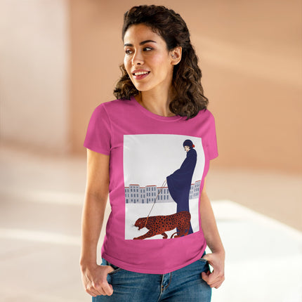🐆🖤 The Lady With The Leopard Cotton Tee – Art Deco Fashion Illustration