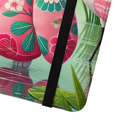 🦩🌸 Geisha Kitten Strolls Among the Spoonbills Flip Case – Serene Grace & Marshland Wonder