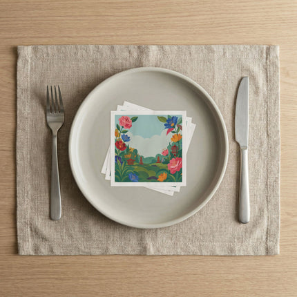🌸🏯 The Enchanted Pagoda Flower Garden Napkins – Whimsical Oriental Botanical Art