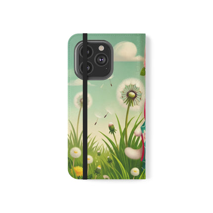 🌾🌼 Geisha Kitten and the Dandelion Wish Flip Case – Gentle Wishes & Quiet Wonder