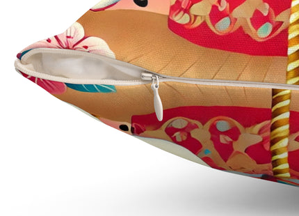 Geisha Kitten's Enchanted Carousel Ride Spun Polyester Square Pillow