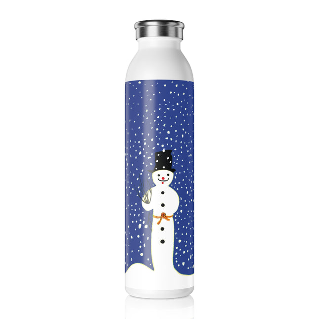 Snowman in Falling Snow Slim Water Bottle