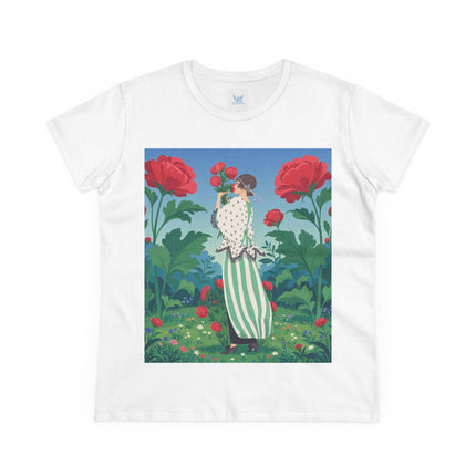 🌹🌿 The Scarlet Rose Garden Cotton Tee – Art Deco Floral Whimsy