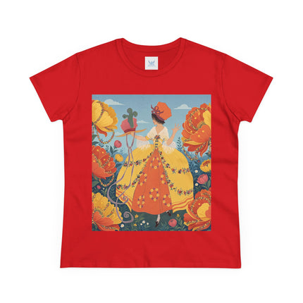 🧡🌼 The Golden Flower Promenade Cotton Tee – Art Deco Floral Elegance
