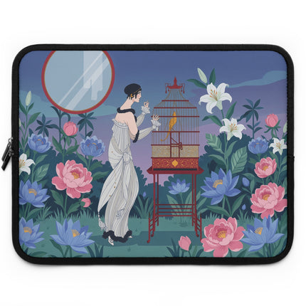 🦜🌸 The Lady And The Golden Bird Laptop Sleeve – Art Deco Garden Elegance