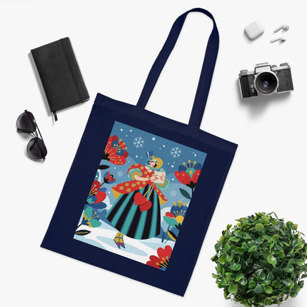 ❤️❄️ The Winter Heart Messenger Cotton Tote Bag – Art Deco Winter Enchantment