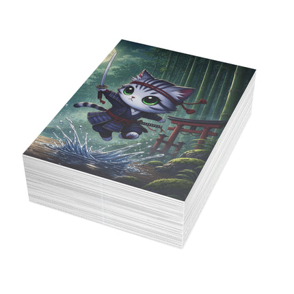 🐱🌕 The Moonlit Samurai Cat Greeting Card – Whimsical Bamboo Adventure