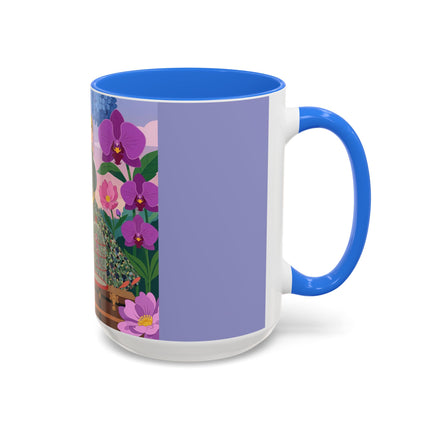 The Lady And The Crimson Birdcage Colorful Mugs – Art Deco Tropical Garden Elegance