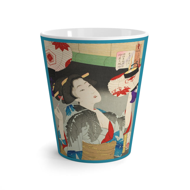 Looking Observant; The Appearance of a Kyoto Waitress of the Meiji Era by Tsukioka Yoshitoshi Latte Mug
