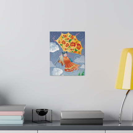 Flight of Blossoms – Whimsical Girl with Kite