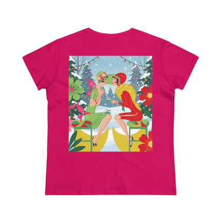 ☕❄️ Christmas Tea In The Snow Garden Cotton Tee – Art Deco Holiday Friendship