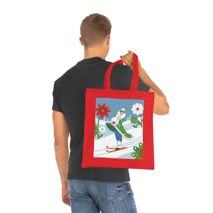🎿🌺 The Winter Garden Skier Cotton Tote Bag – Colorful Winter Adventure