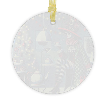 Whimsical Christmas Tea Party Glass Ornament