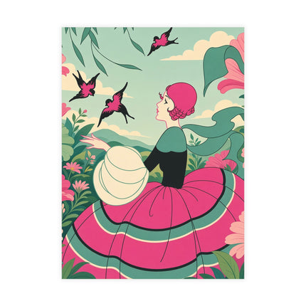 🐦🌺 The Garden Of Flying Birds Postcards With Envelopes – Art Deco Floral Whimsy