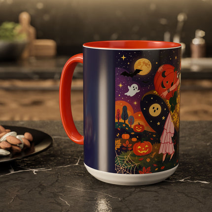 🎃🐈‍⬛ The Pumpkin Moon Embrace Colorful Mug – Whimsical Halloween Charm