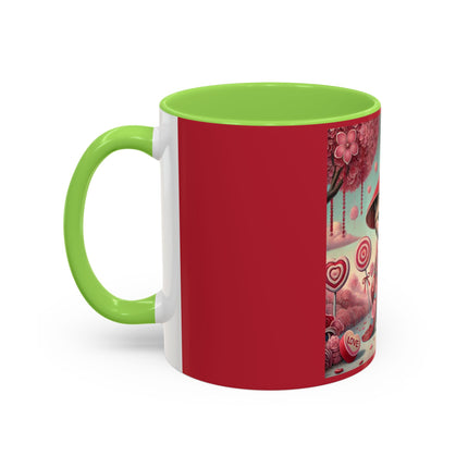 Whimsical Geisha Kitten in a Valentine Garden Colorful Mugs (11oz, 15oz)