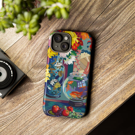 Floral Fishbowl Still Life Phone Case – Vibrant Harmony & Colorful Life