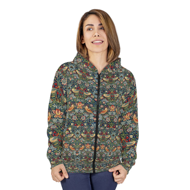 Strawberry Thief by William Morris Zip Hoodie (AOP)