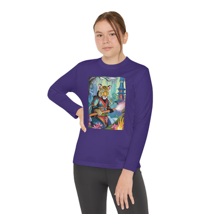 Cyberpunk Leopard Youth Long Sleeve Competitor Tee – Neon Magic & Futuristic Adventure