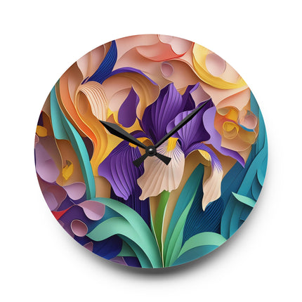 The Elegant Iris Flower Acrylic Wall Clock, Round and Square