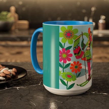 🎿🌸 The Winter Flower Adventurer Colorful Mug – Colorful Ski Fantasy