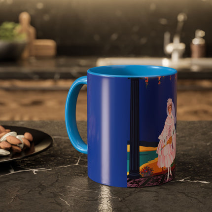 The Moonlit Promenade Colorful Mug (11oz, 15oz) – Blush Elegance, Coastal Romance & Art Deco Style
