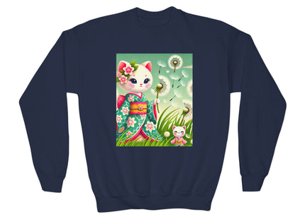 Geisha Kitten and the Dandelion Wish Youth Crewneck Sweatshirt