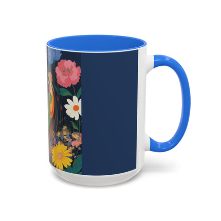 The Lady And The Crimson Moonbird Colorful Mugs – Art Deco Whimsical Garden Elegance