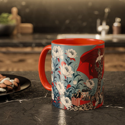 ❤️🌺 The Scarlet Parasol Spectacle Colorful Mug – Art Deco Fashion Elegance